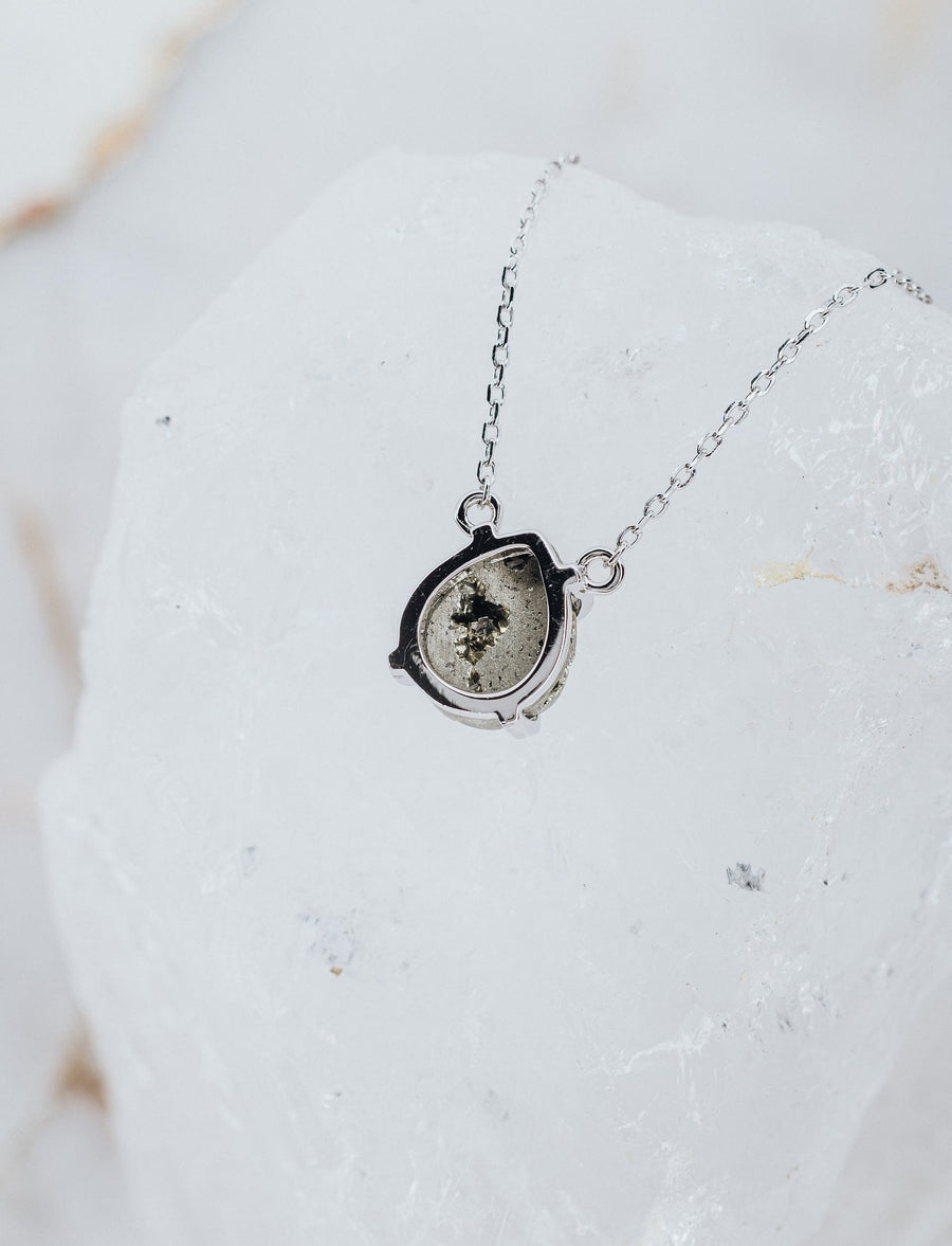 Teardrop pyrite silver necklace