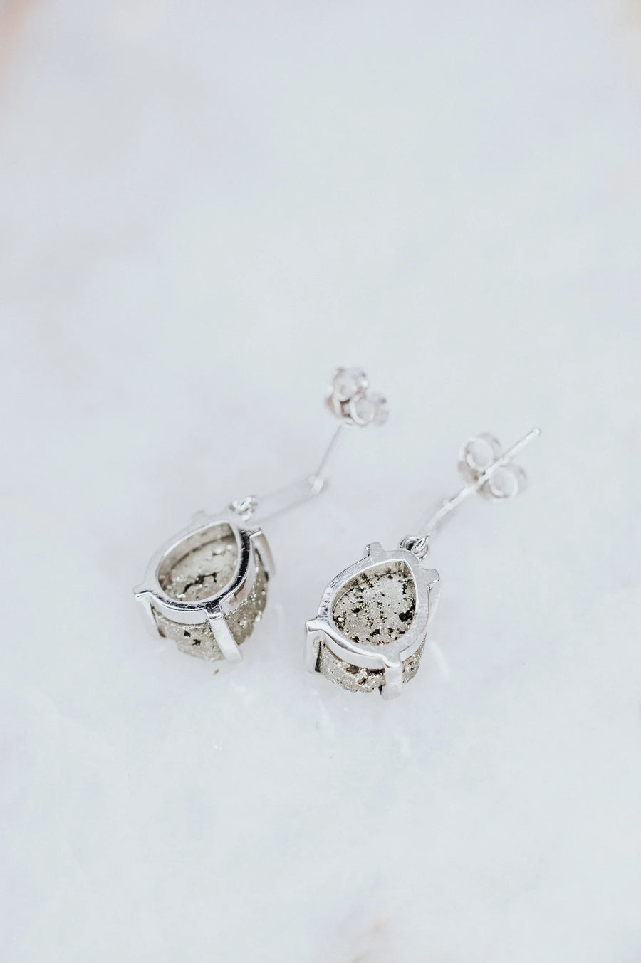 Pyrite teardrop silver earrings