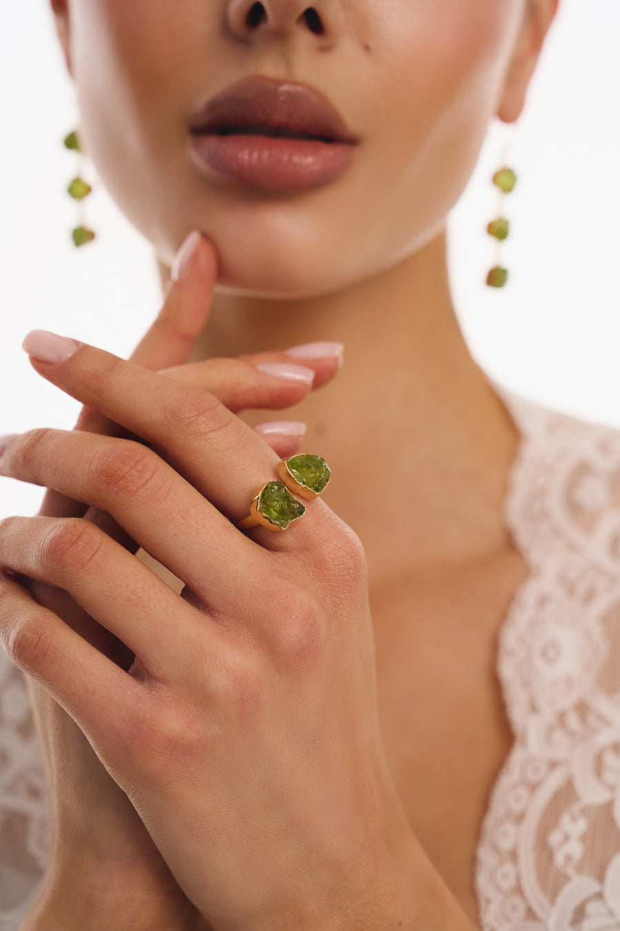 Bague double en Péridot plaqué or 18K