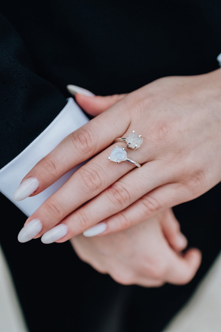 Bague double en argent avec pierre de lune
