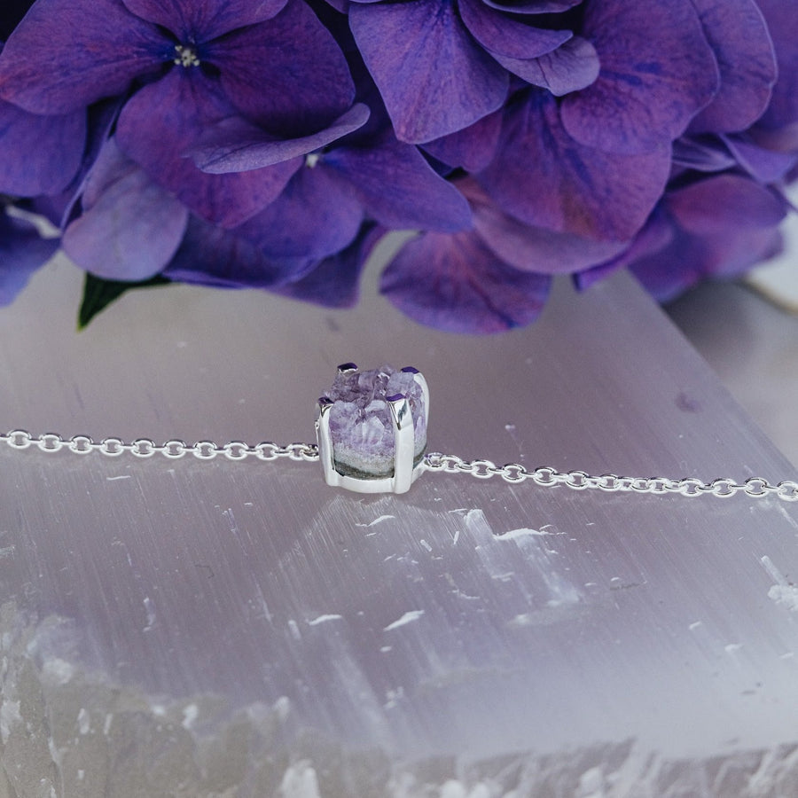 Amethyst druzy silver bracelet