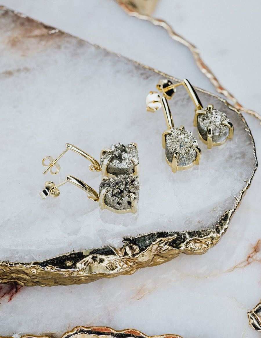 Pyrite teardrop silver earrings