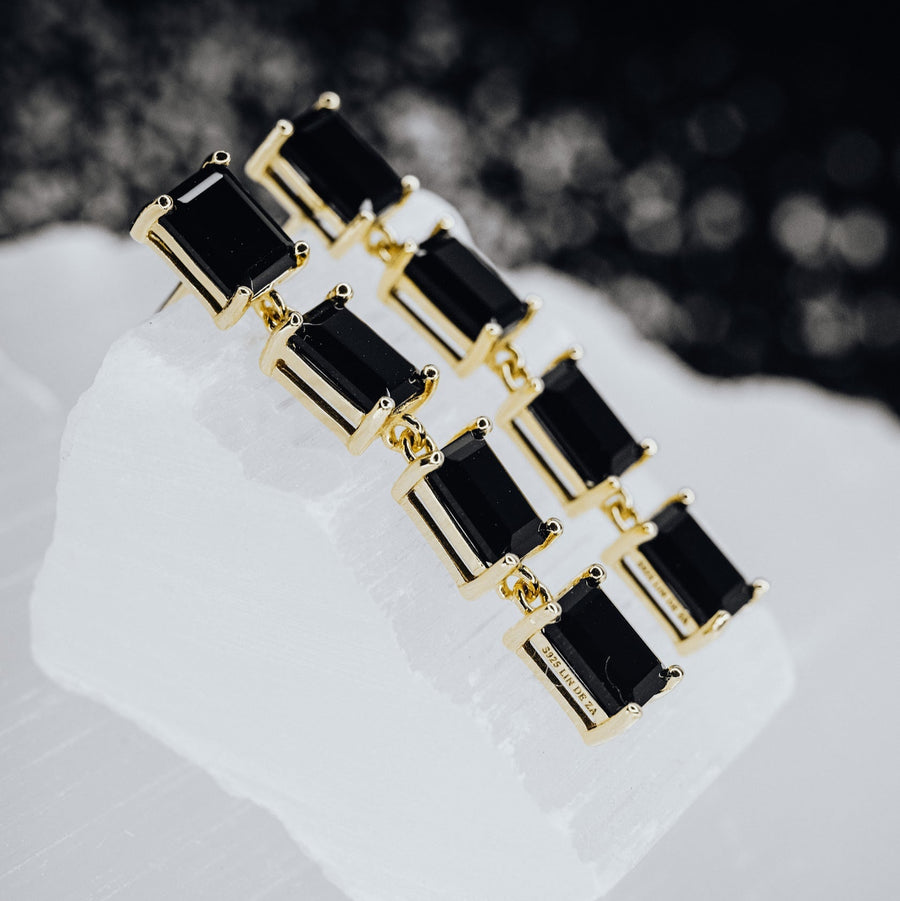 Black onyx 4 stone rectangular earrings