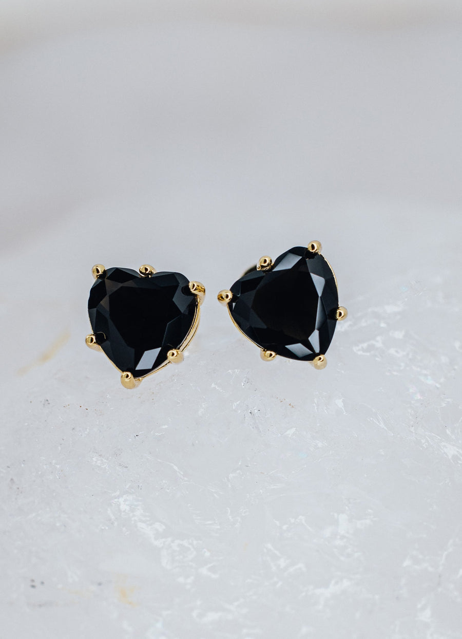 Boucles d'oreilles cœur cloutées en onyx noir 14K