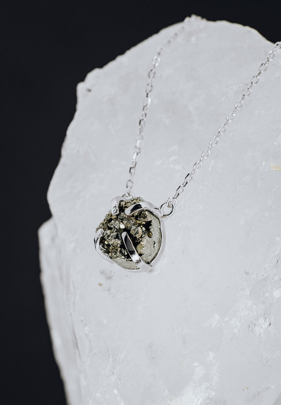 Teardrop pyrite silver necklace