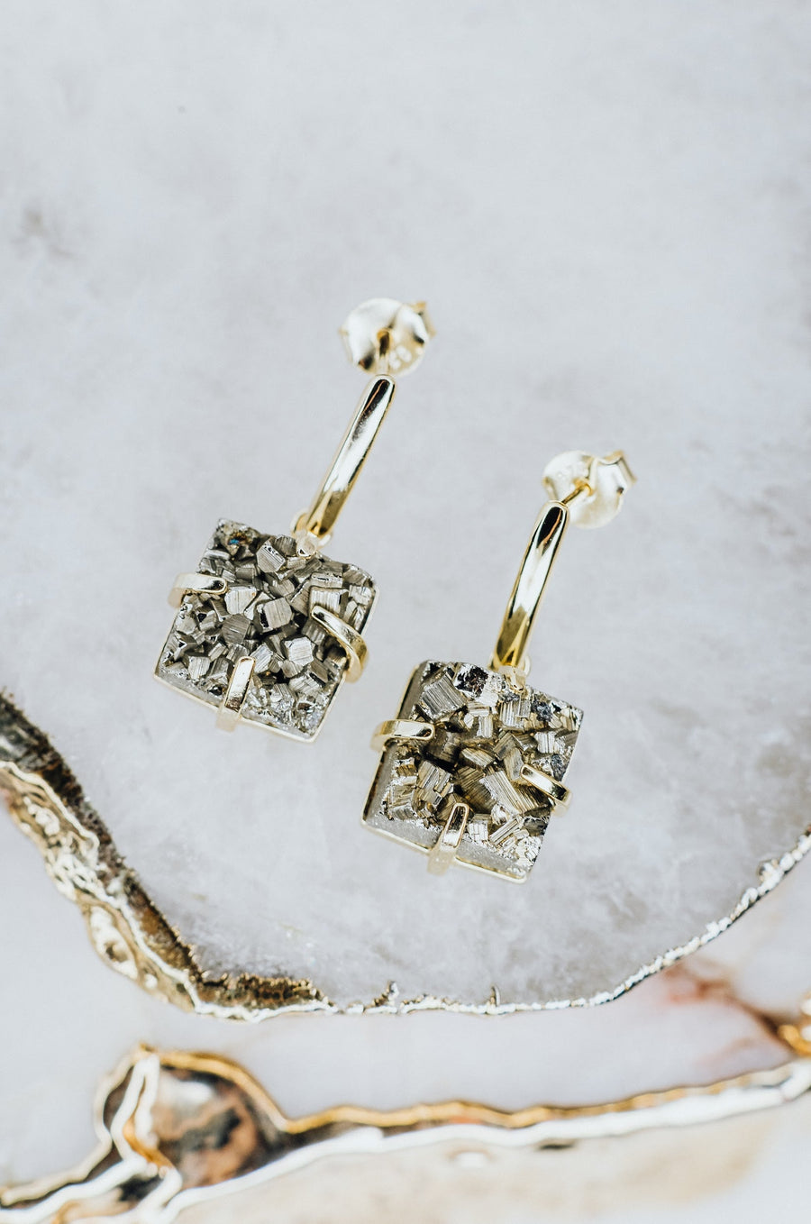 Pyrite square 14K stud earrings