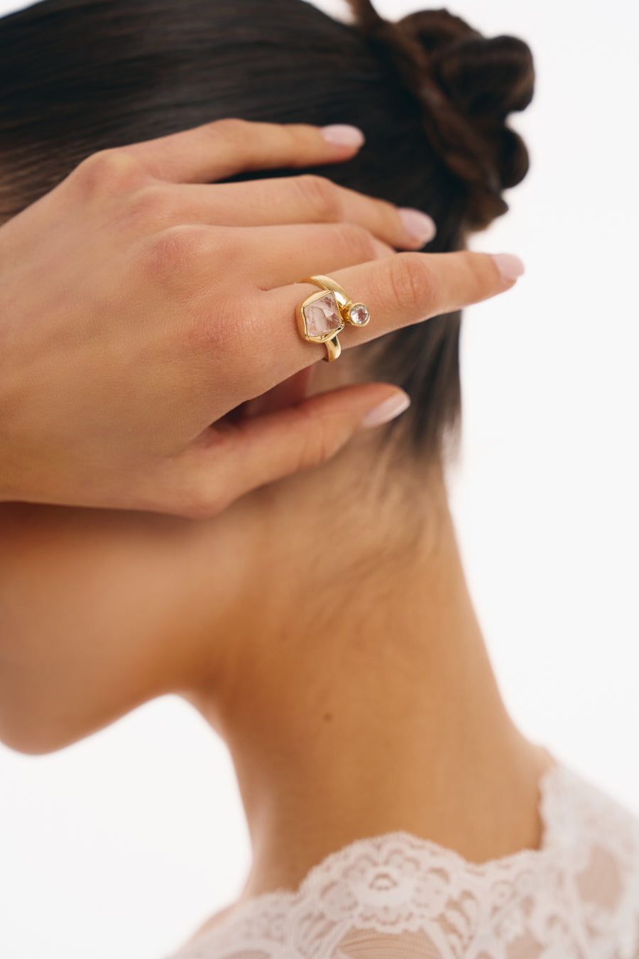 Bague double composée en Quartz Clair 18K