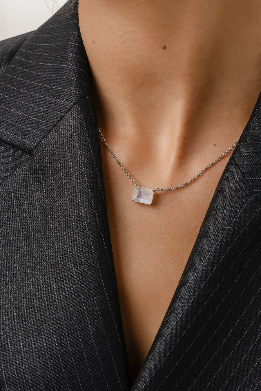 Moonstone silver rectangular necklace