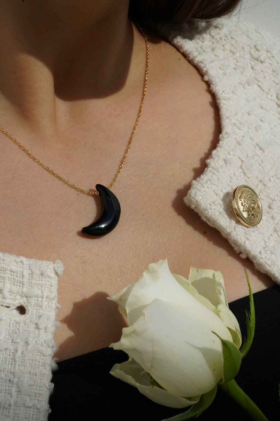 Collier lune en onyx noir