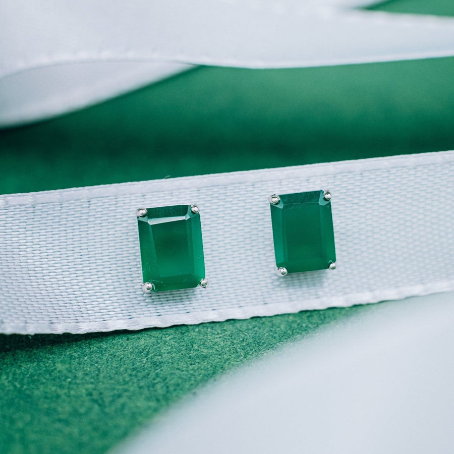 Green onyx rectangular stud earrings