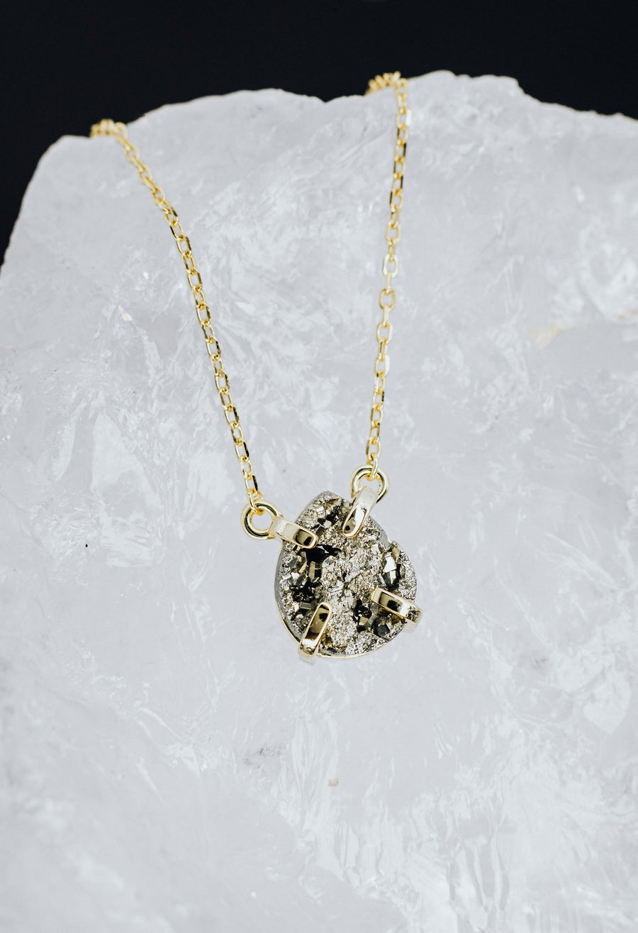 Teardrop pyrite 14K necklace