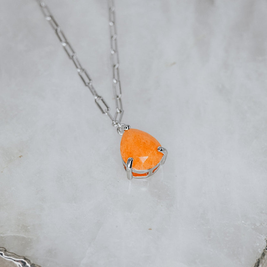 Collier larme argenté en cornaline