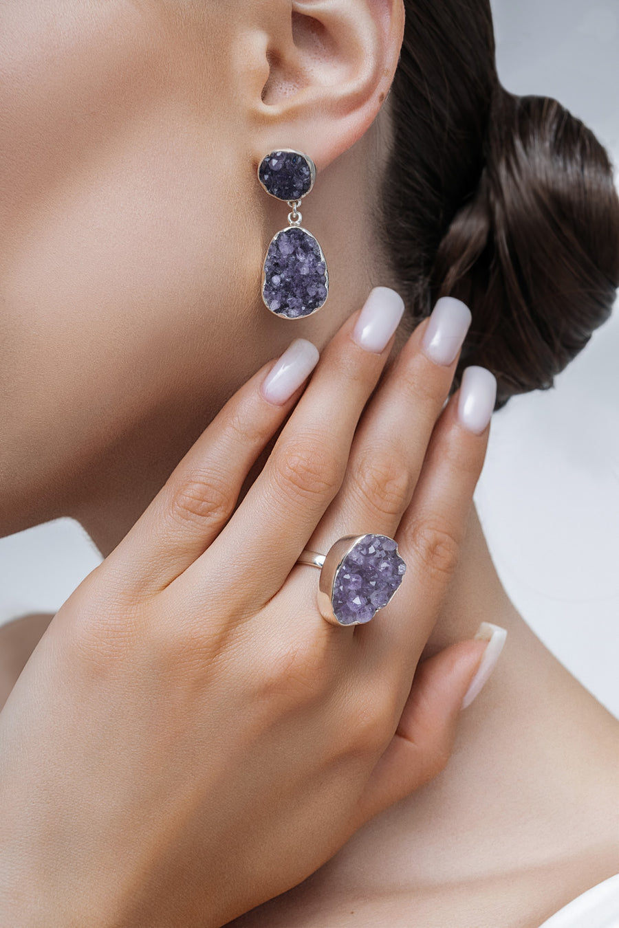 Bague réglable en Améthyste druzy