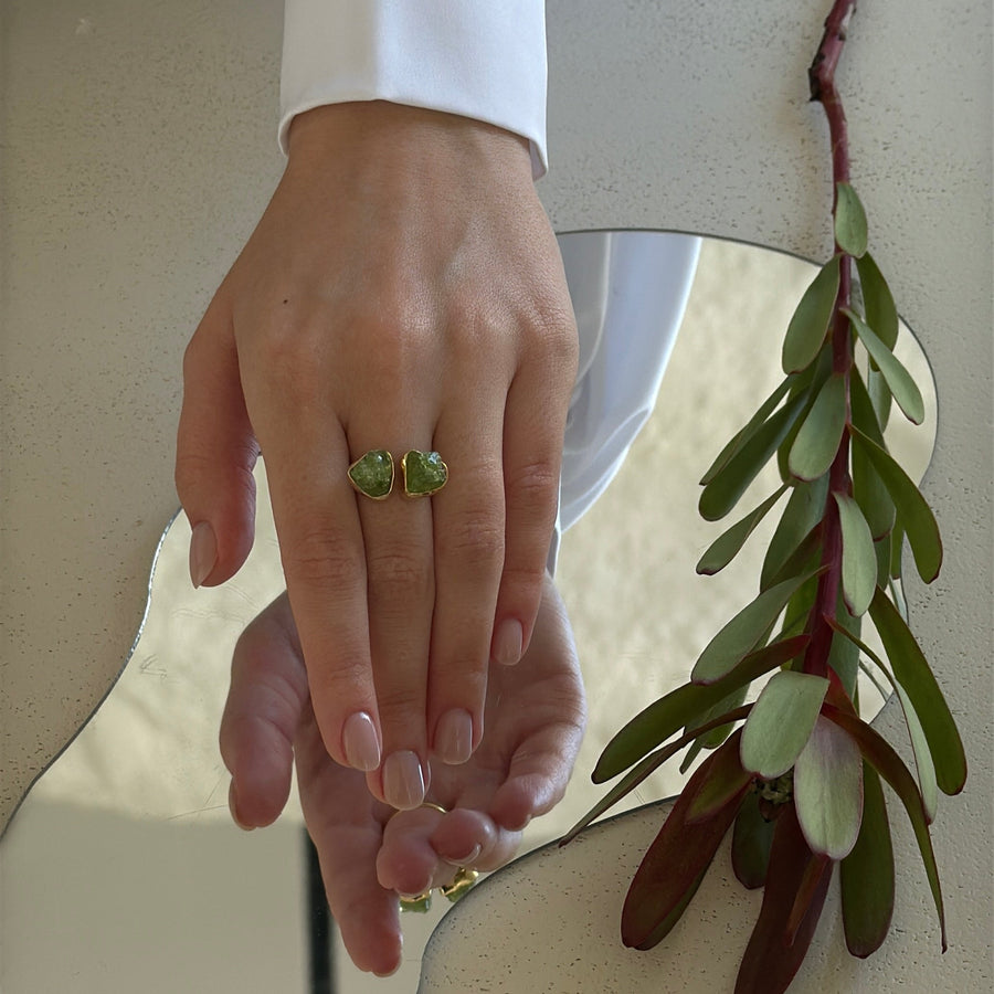 Bague double en Péridot plaqué or 18K