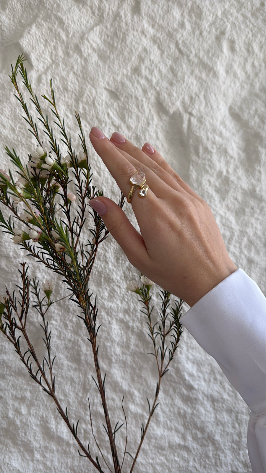 Bague double composée en Quartz Clair 18K