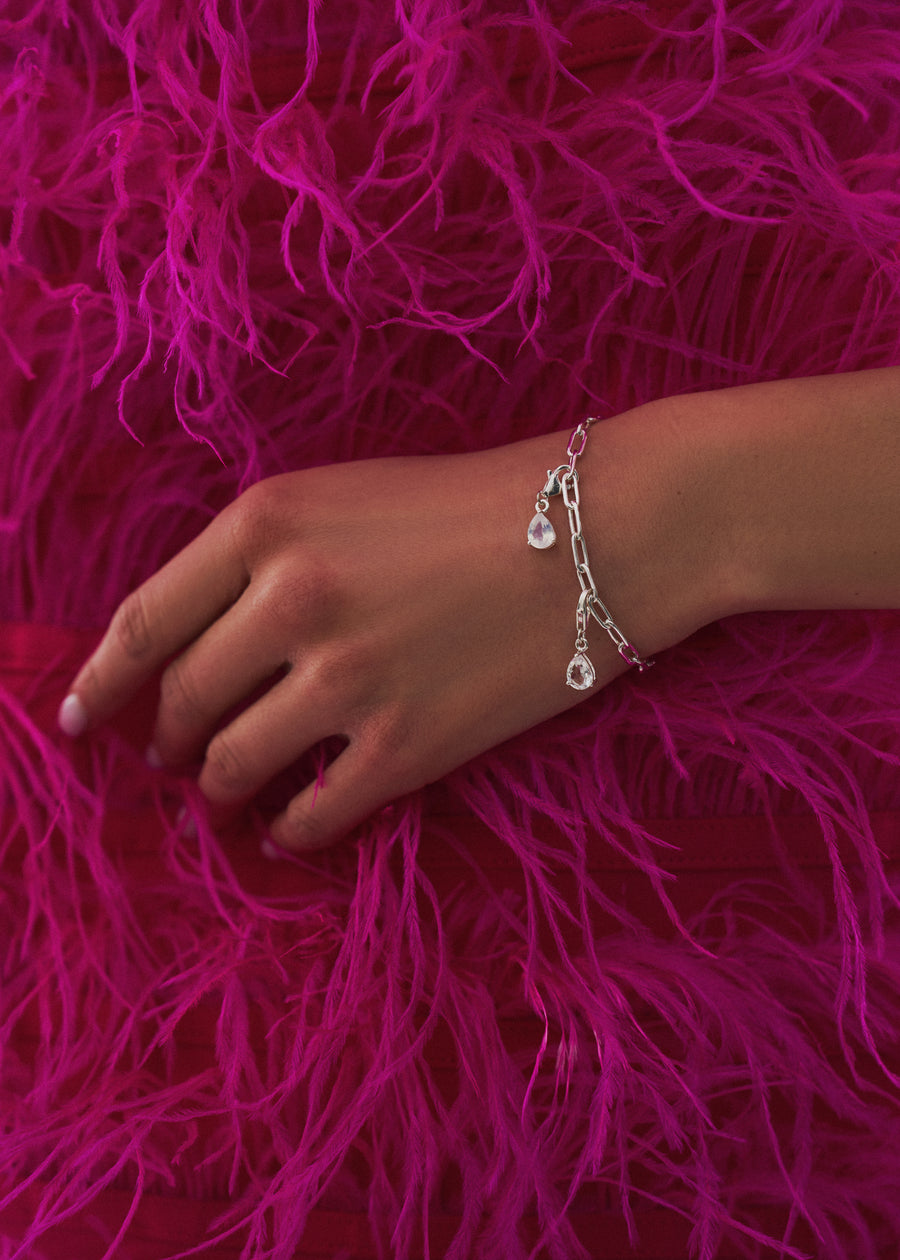 Clear quartz silver charm
