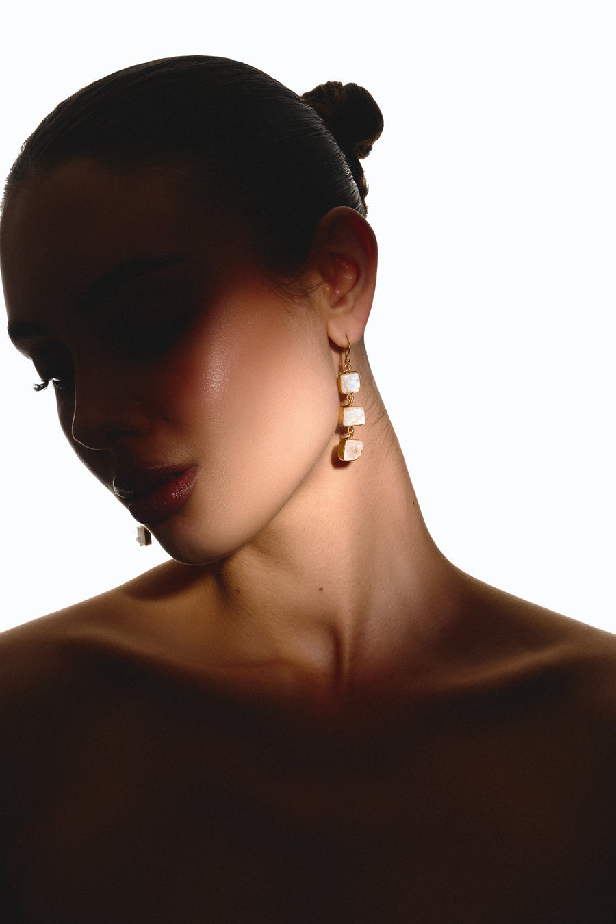 Moonstone triple 18K earrings