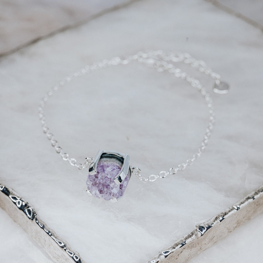 Amethyst druzy silver bracelet