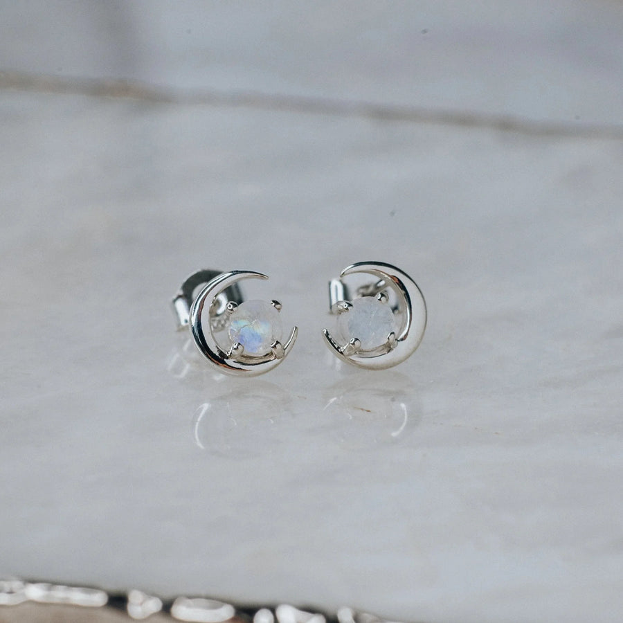 Boucles d'oreilles lune en pierre de lune