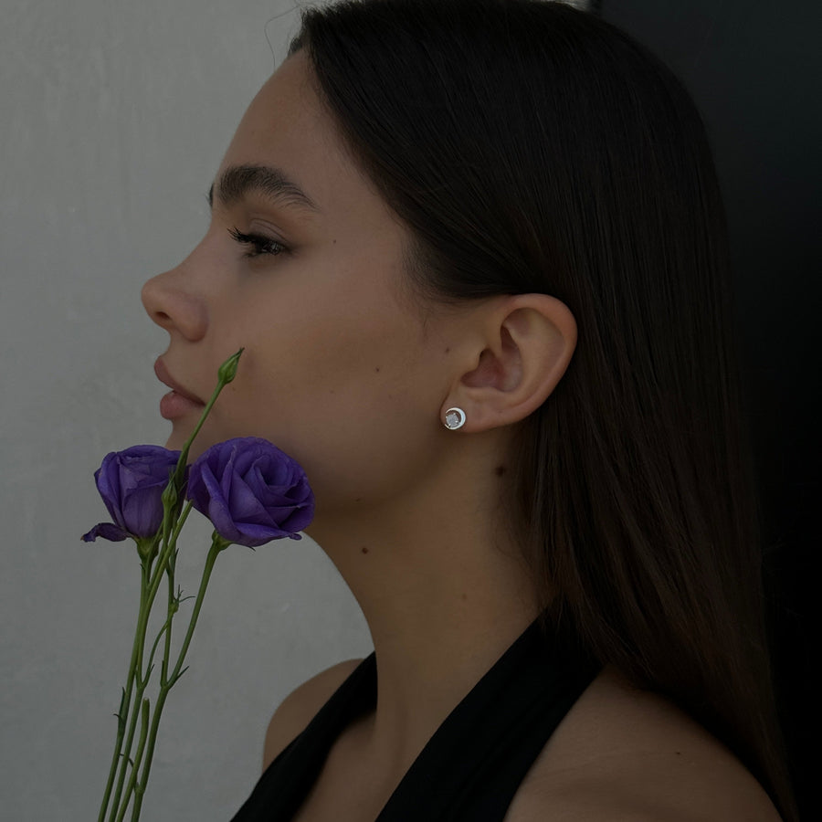 Boucles d'oreilles lune en pierre de lune