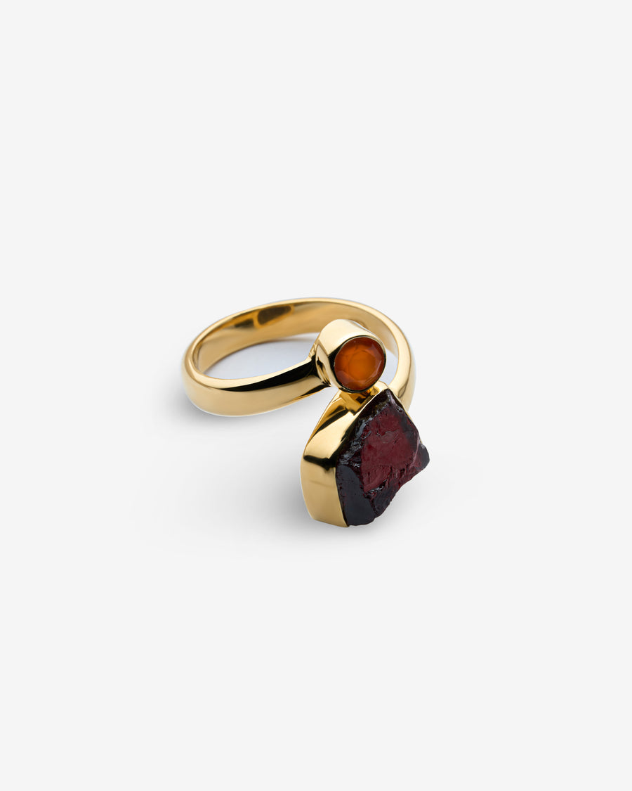 Bague combinée en Cornaline et Grenat
