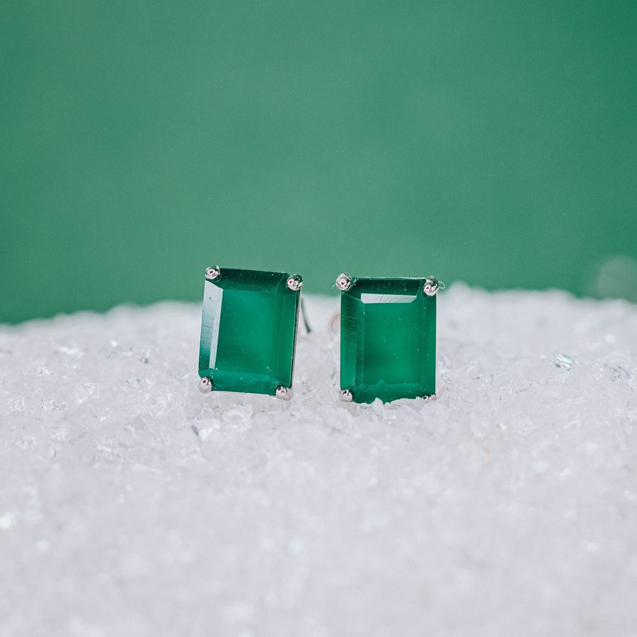Green onyx rectangular stud earrings