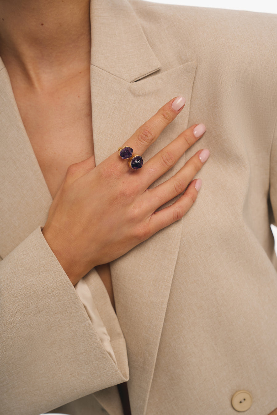 Bague double en Améthyste plaquée or 18K