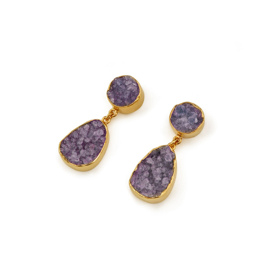 Boucles d'oreilles en Améthyste Druzy plaqué or 18K