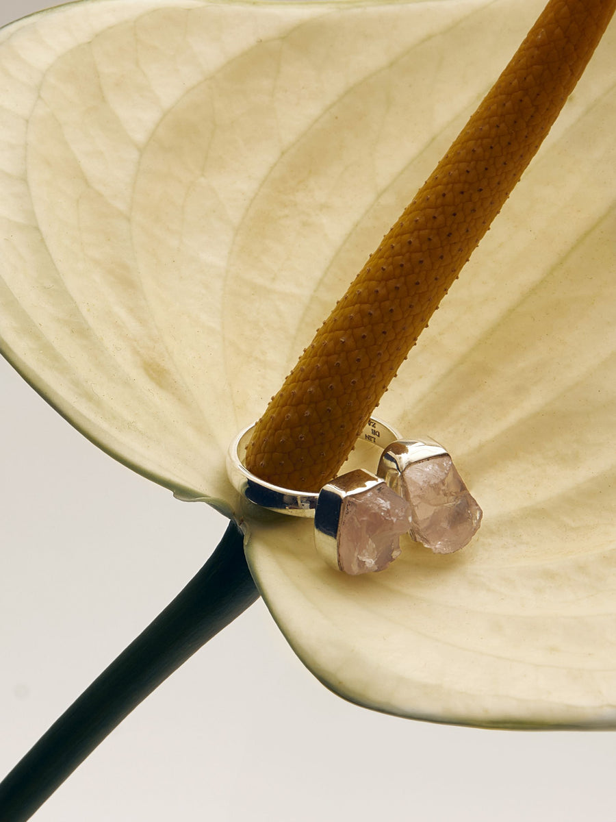 Bague double en Argent et en Quartz Rose