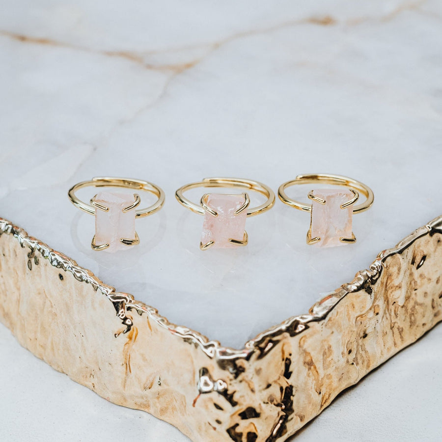 Bague ajustable en quartz rose