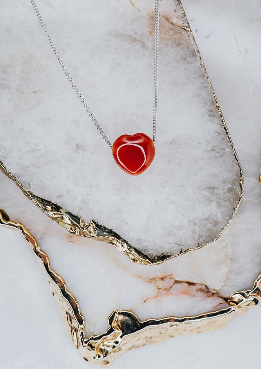 Collier coeur en cornaline et argent