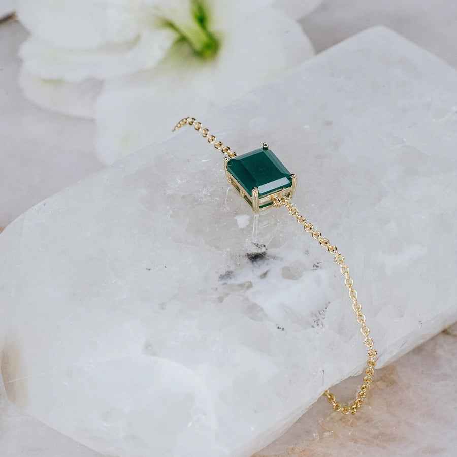Green onyx 14K plated rectangular bracelet