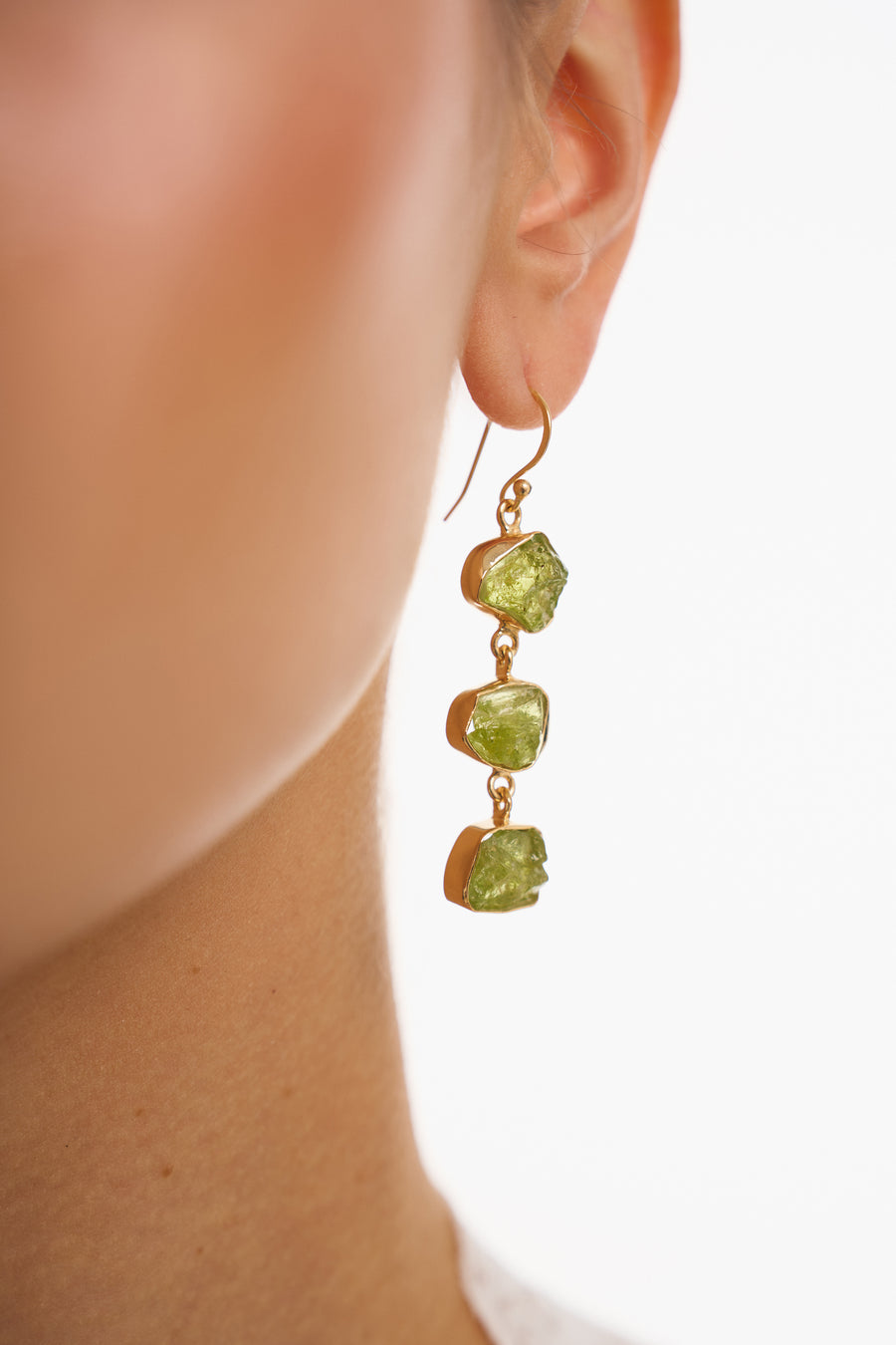 Boucles d'oreilles triples en Péridot 18K