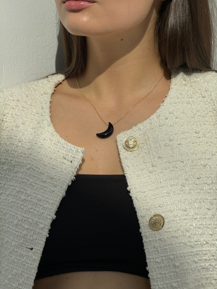 Collier lune en onyx noir
