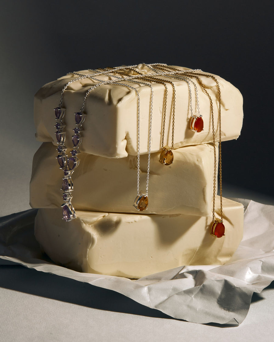 Citrine teardrop silver necklace