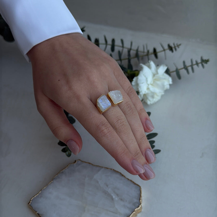 Moonstone double 18K gold plated ring