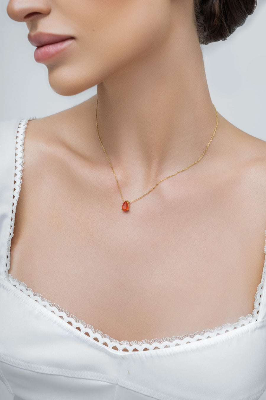 Carnelian teardrop 14K necklace