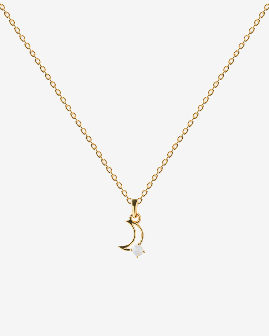 Collier Croissant de Lune en Pierre de Lune 18K