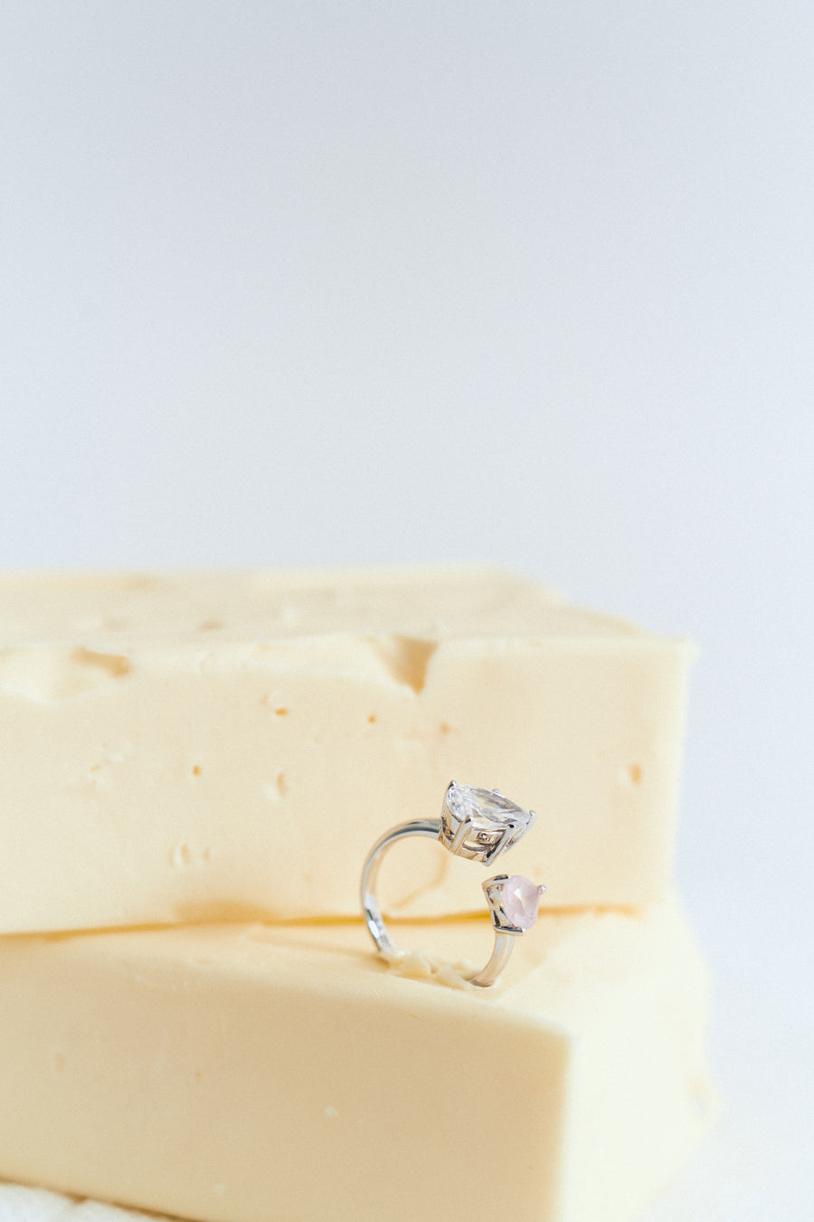 Clear quartz + Rose quartz adjustable ring