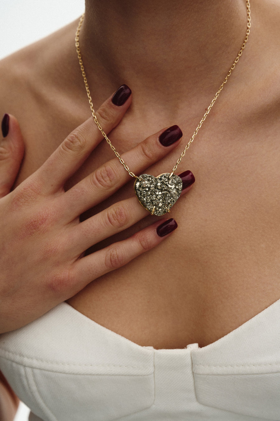 Pyrite heart statement necklace
