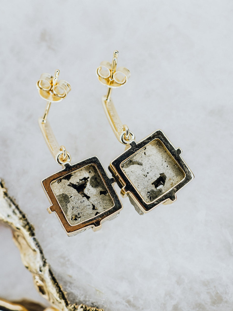 Pyrite square 14K stud earrings