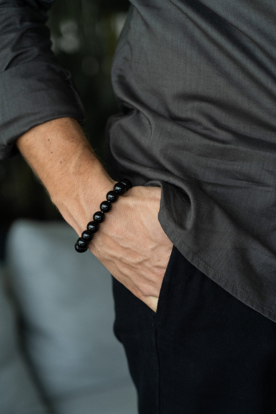 Bracelet de perles en onyx noir 12 mm