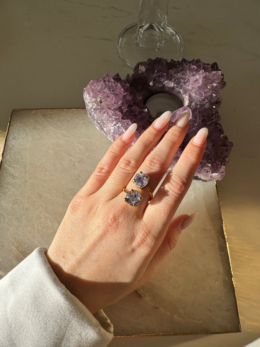 Bague double en améthyste plaquée or 18K