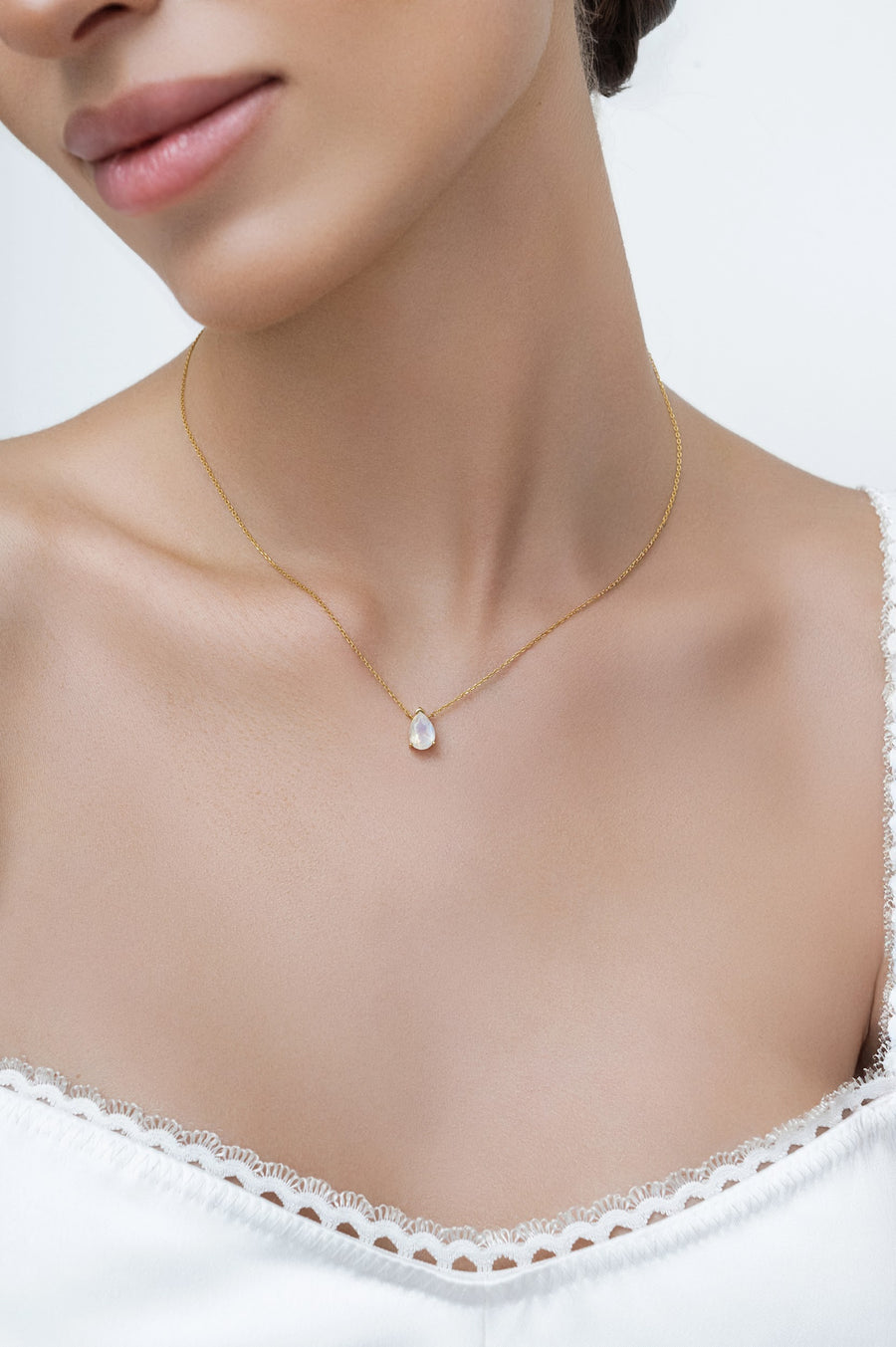 Moonstone teardrop 14K necklace
