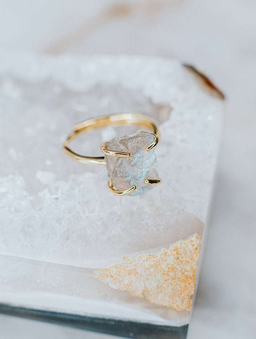 Bague réglable en labradorite 14K