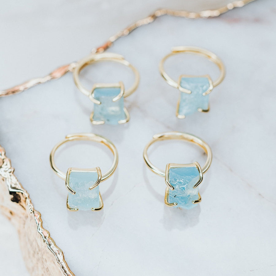 Bague ajustable en aigue-marine