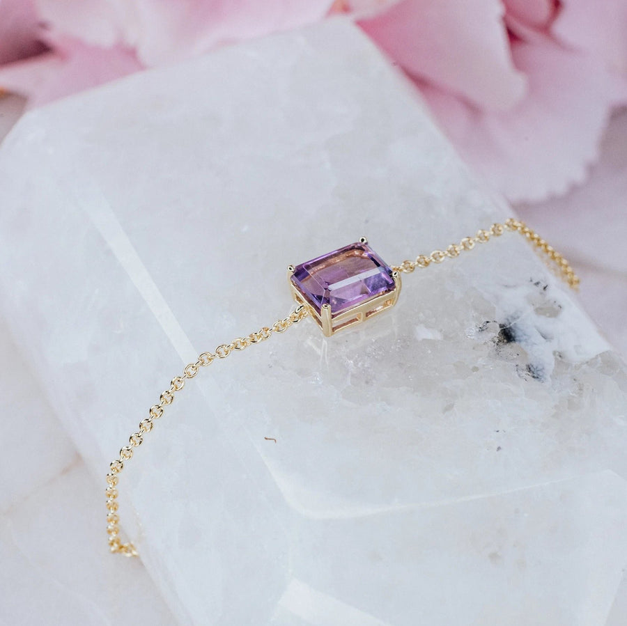 Amethyst 14K plated rectangular bracelet