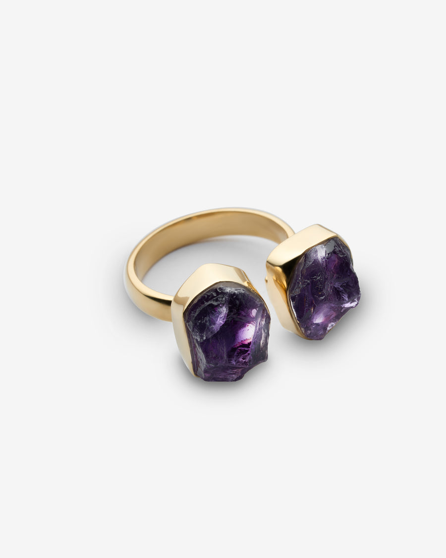 Bague double en Améthyste plaquée or 18K
