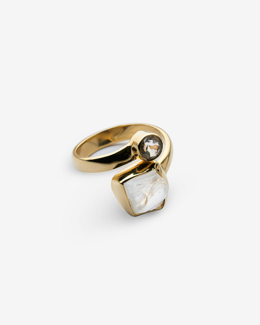 Bague double composée en Quartz Clair 18K
