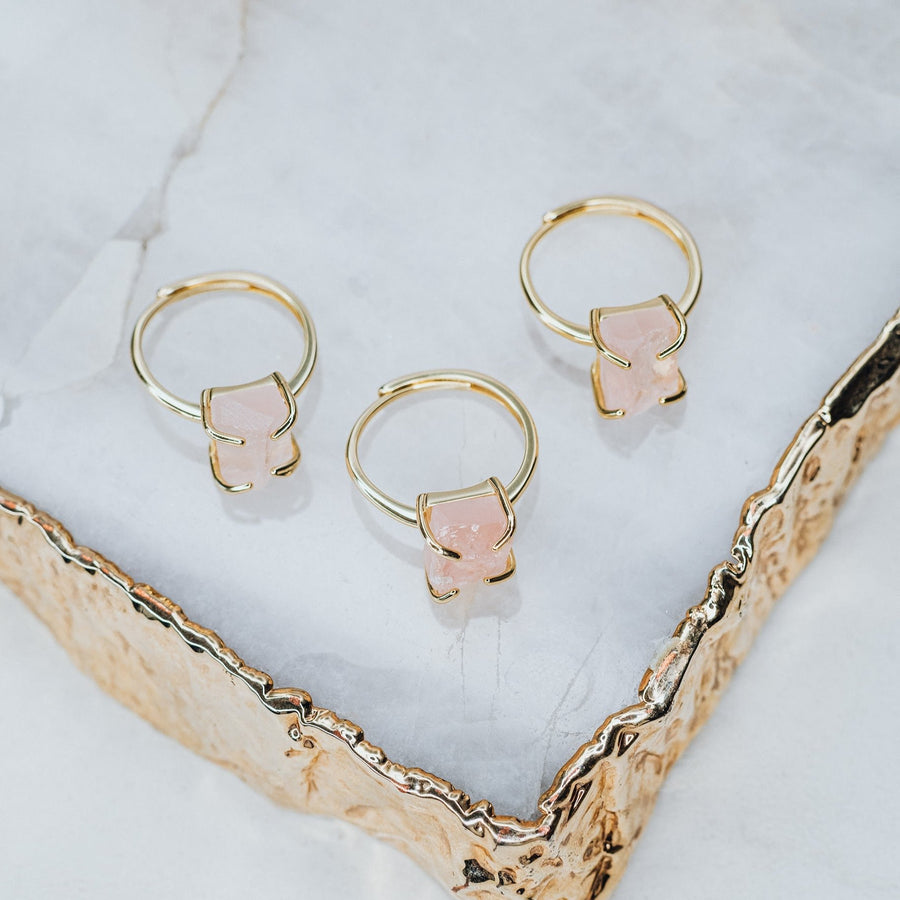 Bague ajustable en quartz rose